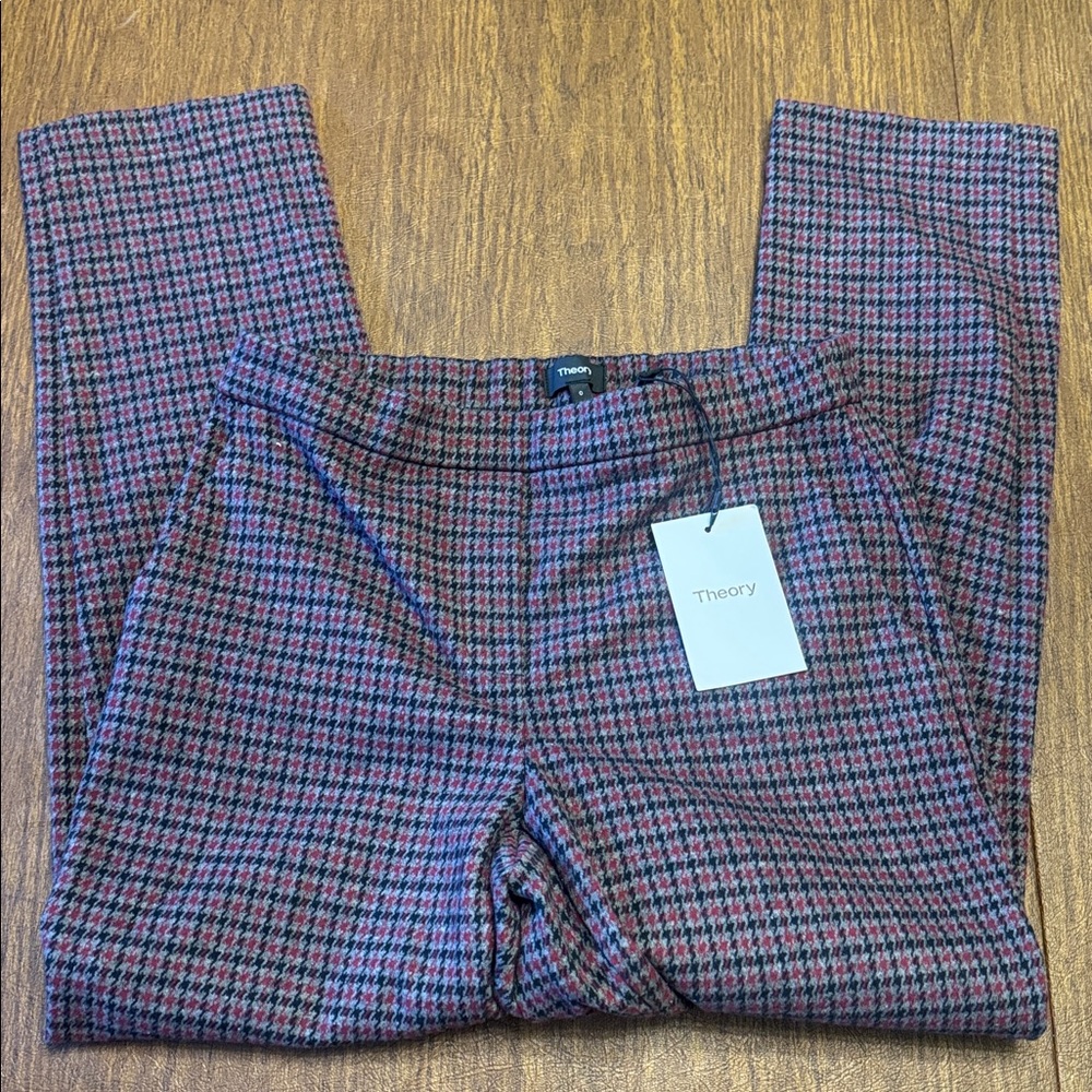 Theory Treeca Collins Houndstooth Merlot Multicolor Knit ankle Pants Size 0